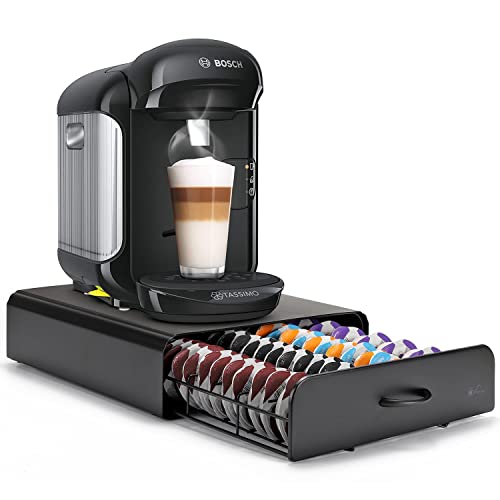 Vinsani 64 Compatible Coffee Pod Holder - 64 Capsules Stackable Stand - Non Slip Base Black T-Disc Coffee Capsules Stand & Pod Storage Drawer Anti-Vibration Design