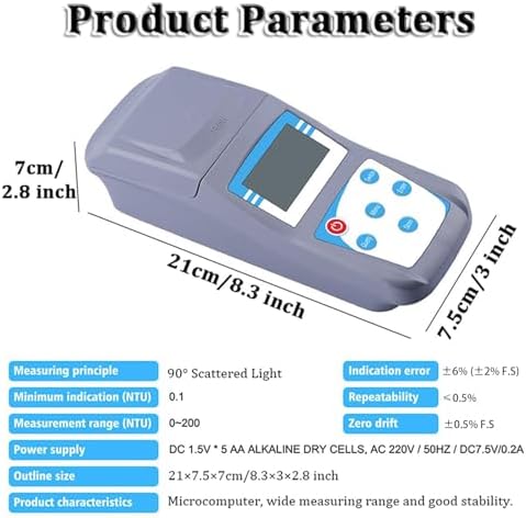 Handheld Digital Turbidity Meter for Water Quality Testing, Portable Turbidimeter with 0-200 NTU Measuring Range, Accurate Liquid Turbidity Tester (ZD-501)