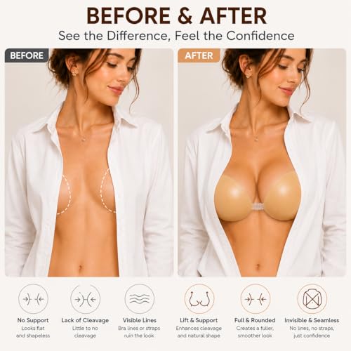 Image of Hasimor Sticky Bra Ultra Thin Silicone Sticky Bra Push Up Strapless Backless Bras for Women
