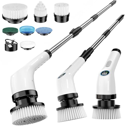 FYDEE Electric Spin Scrubber, Bathroom Cleaner Brush with 7 Replaceable Brush Heads, IPX7 Waterproof Shower Power Scrubber, Electric Cleaning Brush for Tile, Floor, and Bathroom