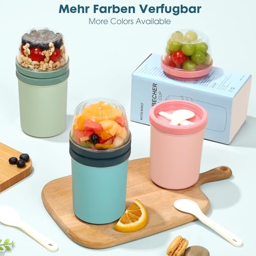 Mitsemmo Cereal Cup On The Go,600ml+270ml Breakfast Pots to Go,Yogurt and Granola Pot, Muesli Cup Travel Bowl and Milk Container for Work,Overnight Oats Jar with Lid & Spoon(Bule) - Image 6