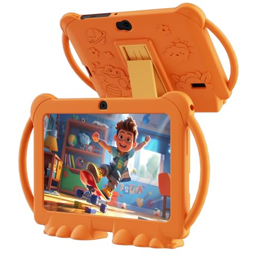 Image of PEICHENG Kids Tablet 7 inch Android 12.0 for Toddler, 4GB RAM 32GB ROM Bluetooth IPS Screen Parental Control Dual Camera Shockproof Case for Educational Games (Orange)
