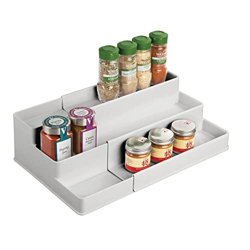 mDesign Especiero para Armario de Cocina o encimera - Estante Extensible para almacenar condimentos y ordenar la Cocina - Organizador de Especias de plástico con 3 Niveles - Gris Claro Cover