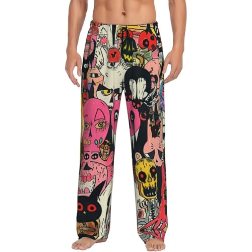 Yellow Dragon Scale Loose Comfortable Pajama Pants For Men With Elastic Waistband Lounge Pants Black