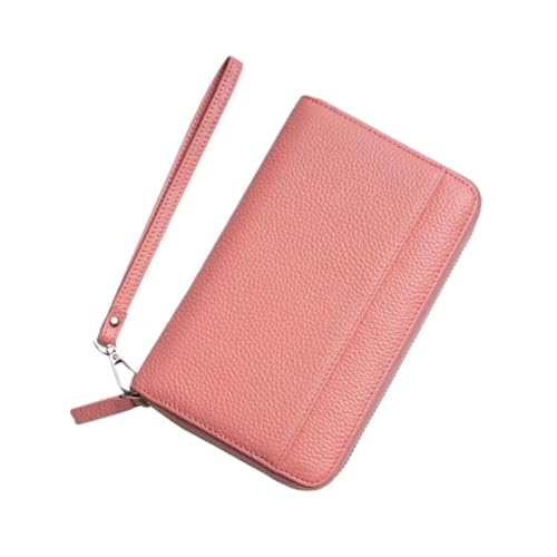 7.7Inch Business Wallets Women's Money Clips Genuine Leather Card Cases Purses Blocking Wallet Handbags (Pink)