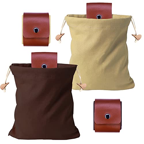 2 PCS Foraging Bag Canvas Foraging Pouch,Leather Canvas Pouch,Bushcraft Bag,Belt Bag for Men,Camping、Hiking、Fruit Picking、Mushroom Foraging、Multifunction Leather Canvas Foraging Bag (Brown+Khaki)