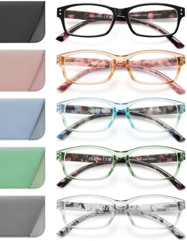 Reading Glasses for Women Men - 5 Pack Ladies Fashion Readers Computer Eyeglasses W/Spring Hinge - Blue Light Blocking Reading Glasses Anti Eyestrain 3.75