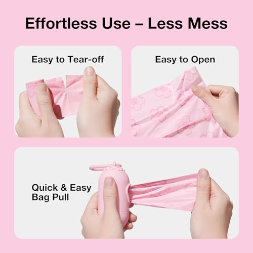 VETRESKA Dog Poop Bag Dispenser with Cherry Blossom Scented Poop Bags, Leak Proof and Extra Thick Pet Waste Bags, 1 Poop Bag Holder and 105 Bags for Dog Walking and Cats Litter, Pink - Image 7