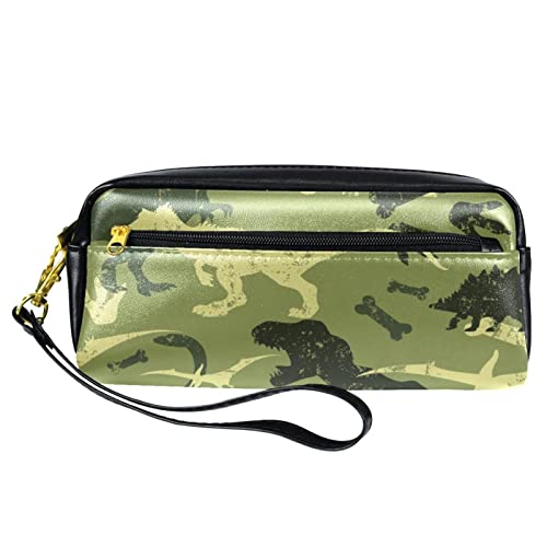 ZGDUGFU Bolsa de lápiz Multifuncional, Dinosaurios y Hueso Paw Lápiz Funda de lápiz Bolsa Bolsa PU Papelería de Cuero Bolsa con Cremallera Compatible with niños Niñas Escuela y Suministros de Oficina Cover