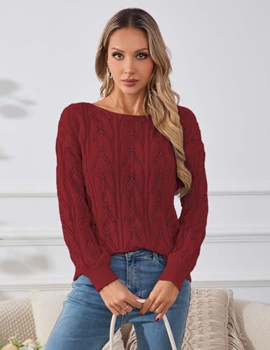 Image of Libsorge Womens Cute Sexy Off The Shoulder Crochet Knit Sweater Fall Winter 2025 Trendy Lightweight Boat Neck Pullover Top