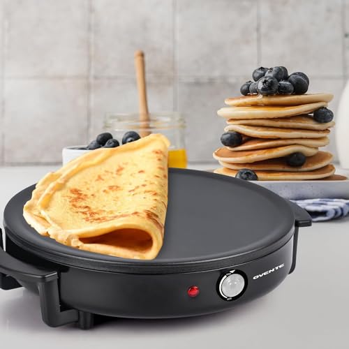 OVENTE Electric Crepe Maker and Pancake Griddle Cooktop with 12-Inch Nonstick Hot Plate, LED Indicator Light, Adjustable Temperature Control, Includes Wooden Spatula & Batter Spreader, Black CRM1122B - Thumbnail 6