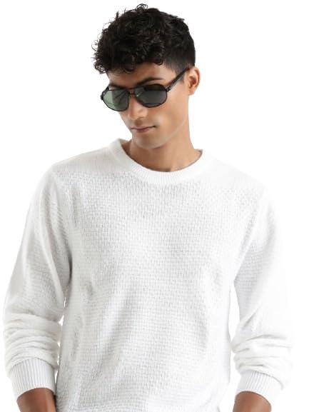 wrogn Men's Classic Solid White Sweater-picture-28