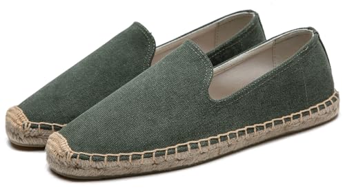 Image of Men's Classic Suede Canvas Round Cap Toe Espadrilles Loafers Pure Color Slip On Comfortable Flats Shoes