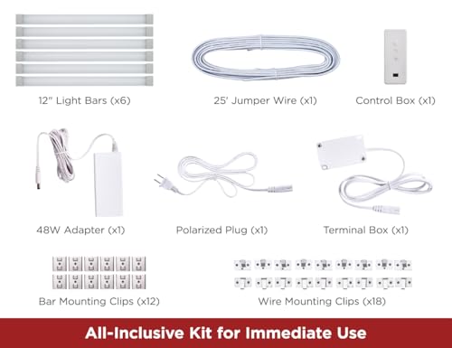 Image of PureOptics LED Professional Push Wire Matter Certified Smart Under Cabinet Lighting Kit, Adjustable White and RGB LEDs, Works with Alexa, Apple Home, Google Home, (6) 12 inch Bars