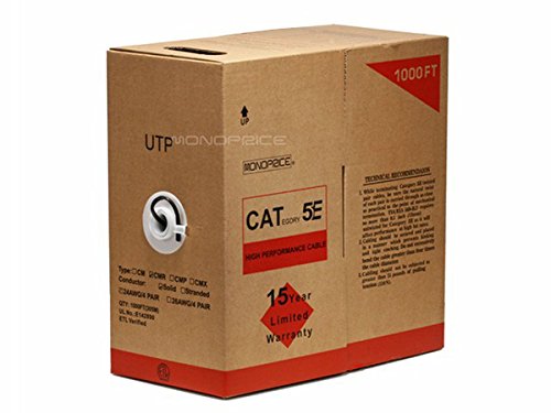 Monoprice 1000Ft 24Awg Cat5E 350Mhz Utp Solid, Riser Rated (Cmr), Bulk Ethernet Bare Copper Cable - Black #TOP1