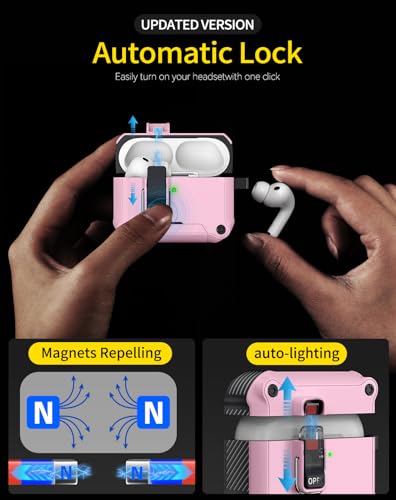 Image of Pohgelan for AirPods Pro 3 Case with Safety Lock-Pink | Magnetic Automatic Lock with Cleaning Kit&Keychain,Compatible with Magsafe