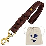 Leather Short Dog Leash 15 Inch - Short Dog Traffic Lead for Large Dogs Training and Walking - Braided Leather Tab for Large Dogs - Full Grain Heavy Duty. (Brown, 1 FT)