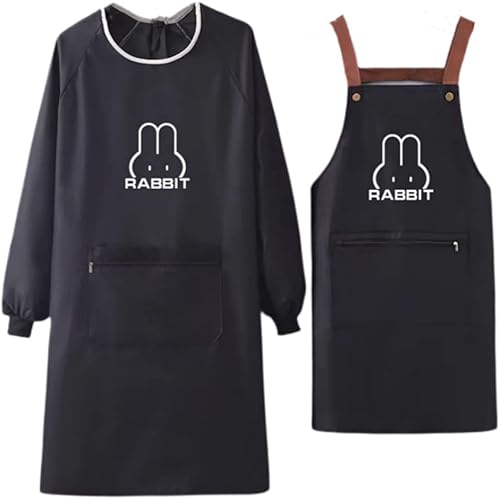 Delantal de cocina para mujer con bolsillos grandes, delantal impermeable de manga larga para cocinar, hornear, limpiar el trabajo