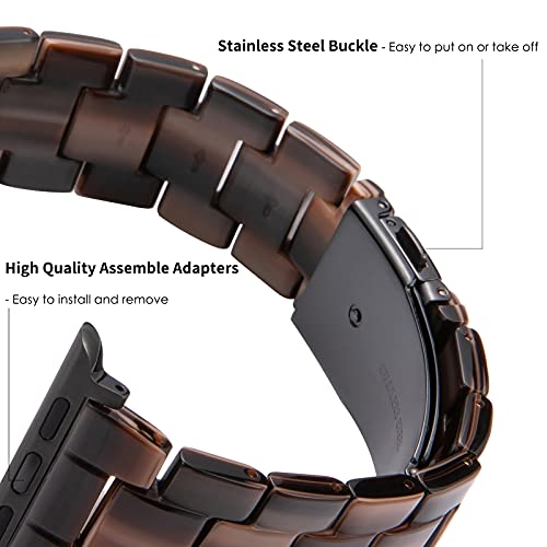 HOPO Compatible With Apple Watch Band 38mm 40mm 42mm 44mm Thin Light Resin Strap Bracelet With Stainless Steel Buckle Replacement For iWatch Series 8 7 6 5 4 3 2 1 SE (Chocolate/Black,38/40/41mm)