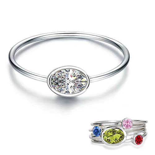 925 Sterling Silver Mother Daughter Birthstone Stackable Rings Set Mother Ring with Birthstone Mother Daughter Family Ring Mother's Day Jewelry Gifts for Wife (Mom Birthstone Apr., 7)