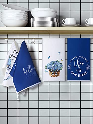 Geyoga 6 Pcs Kitchen Towels Blue Hydrangea Hand Towels Butterfly Kitchen Dish Towels Microfiber Drying Towels For Kitchen Bathroom Party Wedding Home Decorations (15.7 X 23.6 Inch) #TOP1