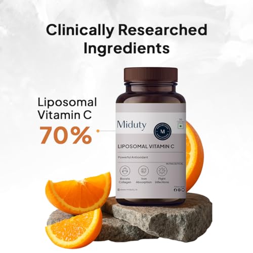 Image of Miduty Liposomal Vitamin C Supplement - Antioxidant Vitamin, Skin Rejuvenation & Immunity Booster Supplement Helps to Boost Collagen for Skin, Hair & Nails - 30 Capsules