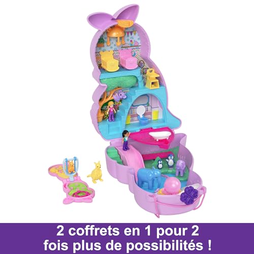 Polly Pocket Mini-Univers Coffret Famille Kangourous À Poche 2 en 1 avec 2 Mini-Figurines Et Accessoires, Jouets De Voyage, Jouet Enfant, Dès 4 Ans, HKV50