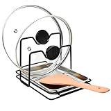 Pot Lid Holder While Cooking, 304 Stainless Steel Spoon Rest with Lid Holder for Countertop, Multifunctional Pan Lid Storage and Utensil Organizer for Stove Top