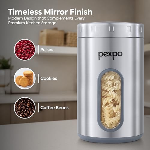 Image of Go24 pexpo Freshmate Stainless Steel Container 2000ml (Set of 4) | Transparent Kitchen Storage Container | Airtight | Multipurpose | Jar for Dry Fruits, Dal, Snacks, Tea, Coffee, Sugar - Matte Finish