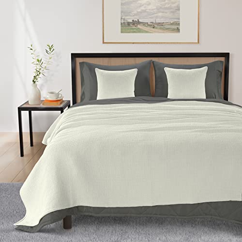 Hillfair 100% Cotton Blankets- King Blanket With 2 Throw Pillow Covers - Waffle Soft Skin Friendly Blankets? All Season Cotton Throw Blanket Ivory King Cotton Blankets,King ( 90X108 ''Es ) #TOP3