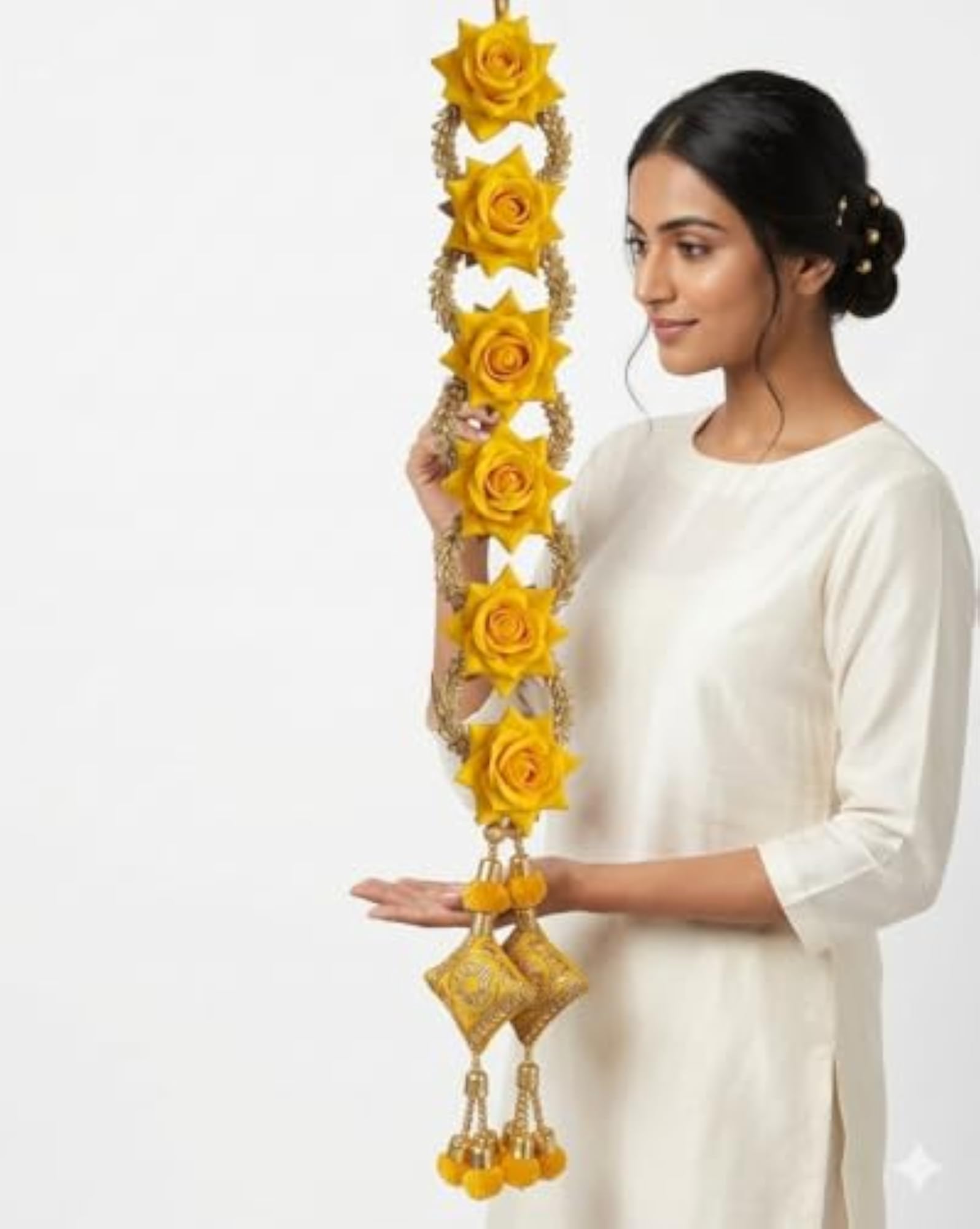Hair Extensions Punjabi Paranda with Yellow Foam Rose, Traditional