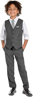 Boys' 6-Piece Formal Slim Fit Suit Set, Vest, Pants, Dress Shirt, Tie, Pocket Square, and Bow Tie - Buy now