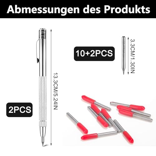 IUSOT 2 Stück Wolframcarbid Anreißnadel Hartmetall Stift mit Magnet 10 Ersatzmarkierungsspitzen Anreißwerkzeug für Glas Keramik Metall Blech Gravurstift für präzises Markieren und Gravieren