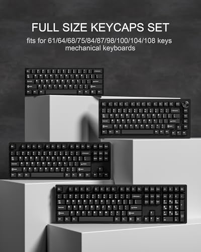 Image of Womier Keycaps, Custom PBT Doubleshot Keycaps 60 65 75 100 Percent, Cherry Profile Retro Keycaps, 61 /64 /68 /84 /87 /100 /104 /108 Gaming Mechanical Keyboard Keycaps, 132 Keys Keycaps Set (Black)