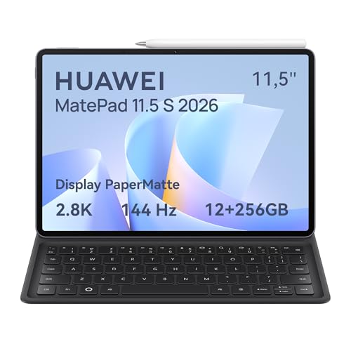 Huawei Matepad 11.5 S 2026 Tablet Con Display Papermatte Ultra-Luminoso 2.8K 144Hz, 12+256GB, Batteria Da 8800 Mah, Supercharge, Con M-Pencil Pro E Tastiera Removibile Versione It, Garanzia Di 30 Mesi