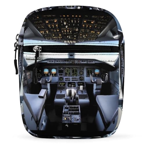 Personalized Small Crossbody Bag Water Resistant Messenger Bags Mini Airplane Cockpit Printing SlingBag For Men Women
