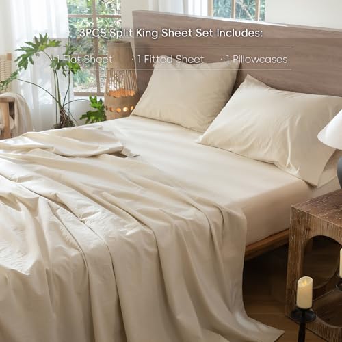 Image of MooMee Sheet Set 100% Washed Cotton Linen-Like Extra Deep Pocket Twin | Relaxed Linen-like Texture. Soft, Breathable & Lightweight Comfort. 15-19 inch Extra Deep Pocket with All-around Elastic