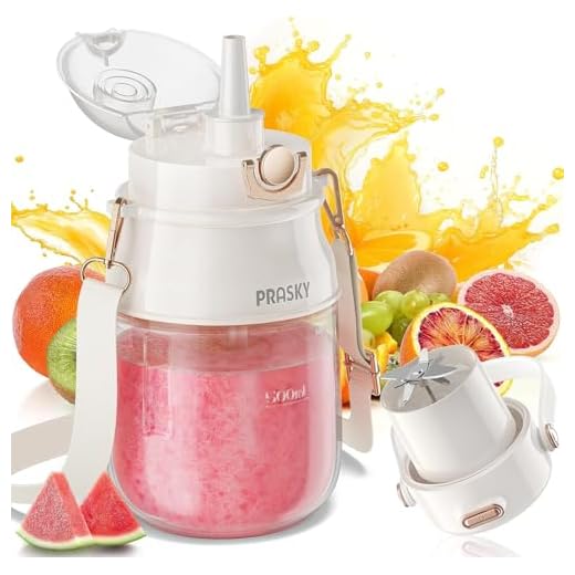 Portable Blender, Prasky Personal Blenders for Shakes and Smoothies with 27oz Cup, Lid and Shoulder Strap,Type-C USB Rechargeable, Personal Size Blenders BPA-free for Gym/Travel/Kitchen (Ivory White)