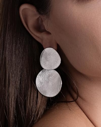 Large Big Circular Round Textured Ribbed Rigato Engraving Chunky Silver Geometric Irregular Dangle Drop Disc Statement Earrings for Women by SNGIA, Trendy Dangle Minimalist Hammered Chandelier Coastal Modern Circle Hoops Jewelry Gifts, Exaggerated Punk Metal Summer Oversized Bohemian Elegant Teardrop Beach Sea Accessories3