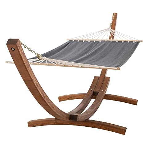 CLP Hamaca Miramar para Jardín Ajustable En Altura con Soporte De Madera Maciza I Tumbona Colgante De Algodón & Poliéster Cover
