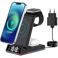Carga inalámbrica inductiva 3 en 1 con Reloj de luz Nocturna, con Adaptador QC 3.0 de 18 W, Compatible con iPhone 14/13/12/11/X/XR Series, iWatch 8/7/6/SE/5/4/ 2, Airpods 2/3/Pro