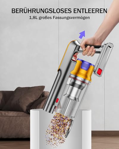 AOLOKO Akku Staubsauger, 50000Pa/580W/70Mins Staubsauger Kabellos mit 1,8L Großer Staubbecher, Wandmontierte Ladestation, 8-stufiges Filtersystem, Grünes Licht für Hartböden Teppiche Tierhaare - 5