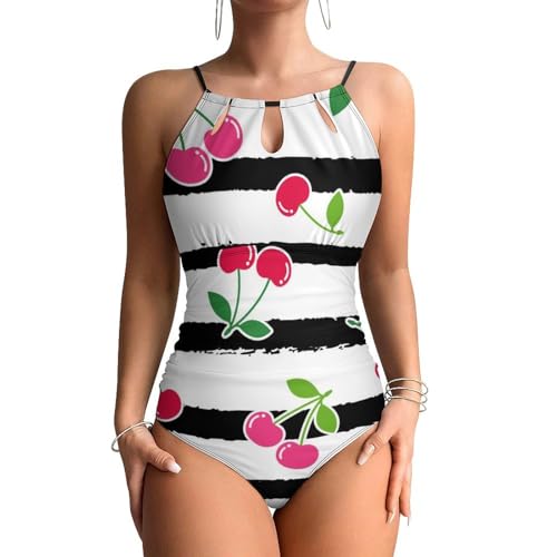 Swimsuit maillots de bain une pièce femme cerise rayée monokini gainant