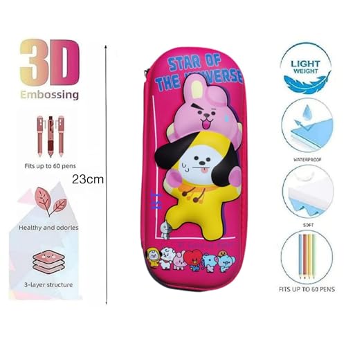 Image of EVA Large Capacity Stationery Box 3D Cartoon Pen Pencil case Multi-Compartment for School Students with Zip Closure -Best Birthday Gift for Girls, Boys & Kids (BT Pink)