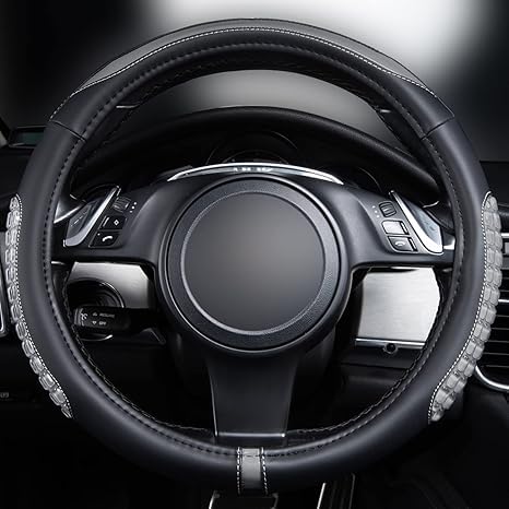 PIKFOS Auto Car Steering Wheel Cover, Breathable, Non-Slip Microfiber Leather Auto Car Steering Wheel Protector, Universal 15 inches, Black-image-46
