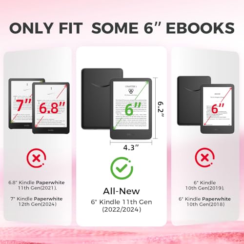 Image of Pink Bows Clear Case Fits 6 Inch Kindle 11th Generation(2022 /2024),6 inch Ultra Slim Book Cover with Hand Strap,Pink Protective Case Basic Kindle Accessories Auto Wake /Grip /Holder