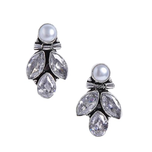 El Regalo Pearl Earrings, 925 Silver Plated Vintage Stones Pearls Stud Earrings for Women & Girls- Silver Lookalike Pearls Earrings (White) (B0C8694S4X) Amazon Price History, Amazon Price Tracker
