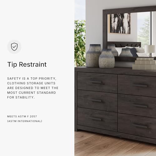 Signature Design by Ashley Prendonea Modern 6-Drawer Dresser and Mirror with Safety Stop, Dark Brown by Signature Design by Ashley - Image 3