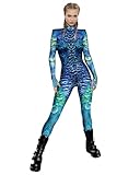 Sipumia Unisex Halloween Animal Skin Bodysuit Party Skinny Front Zipper Catsuit Cosplay Costume Outfit Peacock M