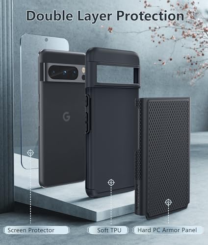 Image of FNTCASE for Google Pixel 8-Pro Case: Dual Layer Shockproof Protective Cell Phone Cover | Anti Slip Textured Back | Military Protection Bumper | Heavy Duty Rugged Tough Black